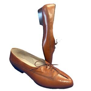 NEIMAN MARCUS size 8 VINTAGE MADE IN ITALY LACE UP BROWN LUGGAGE LEATHER OXFORDS